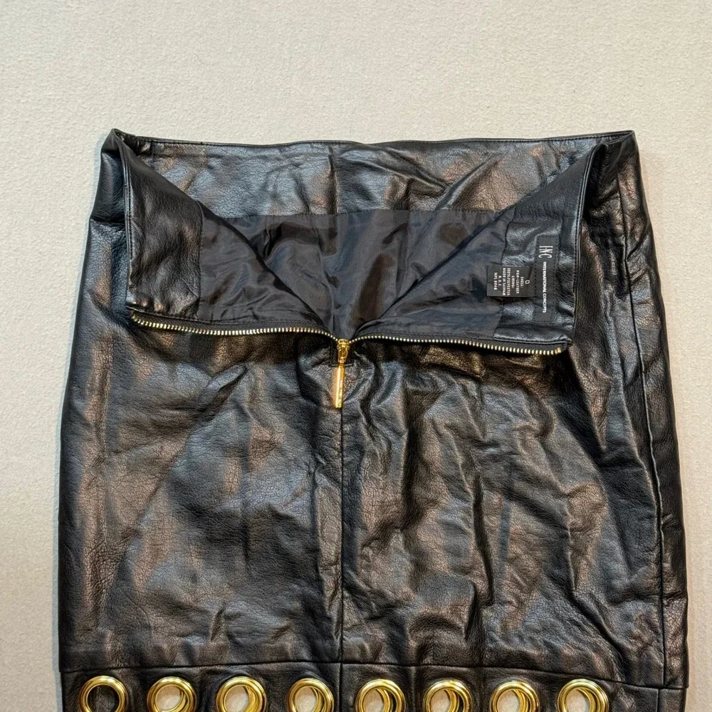 I.N.C. Black Faux Leather Biker Skirt Gothic Rock Band Mob Wife Grommets Women 0